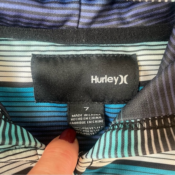 Hurley Navy Blue White Purple Teal Striped Hooded Zip-up Boys Size 7 - Picture 3 of 4